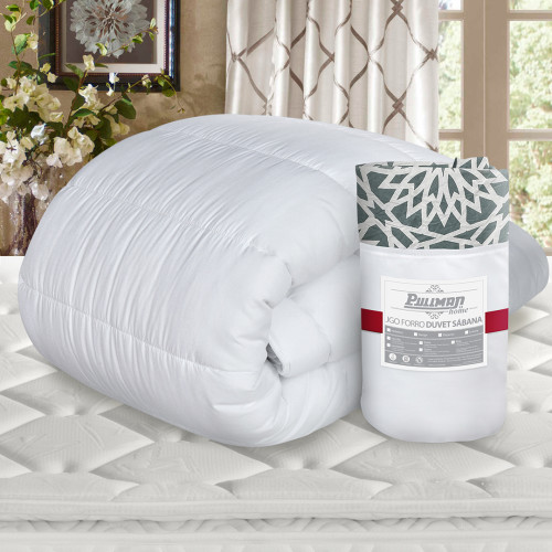 Combo Plumón Deluxe + Jgo Forro Duvet Sábana Design